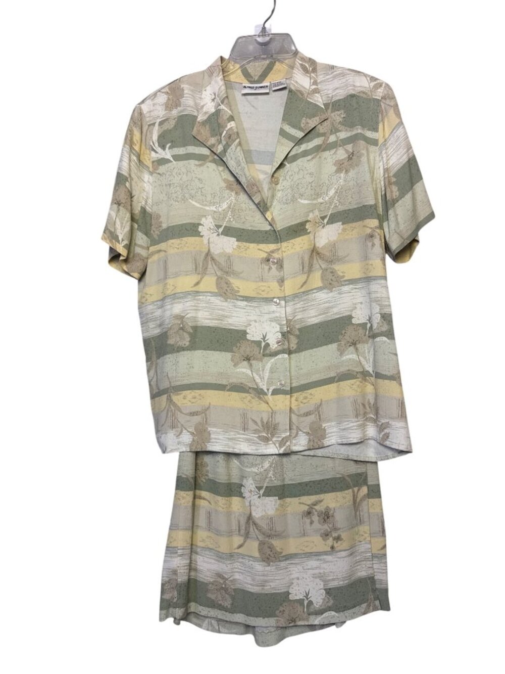 Alfred Dunner Womens Two-Piece Top & Skirt Set Green Yellow Floral Size 12 Rayon